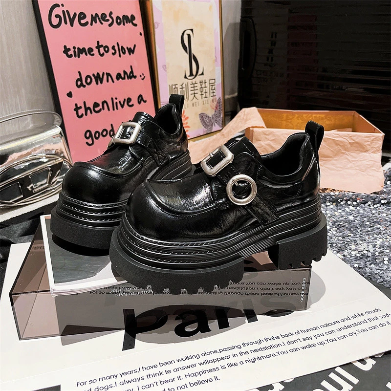 欧洲站小众厚底小个子小皮鞋女2025新款春季复古单鞋英伦风乐福鞋