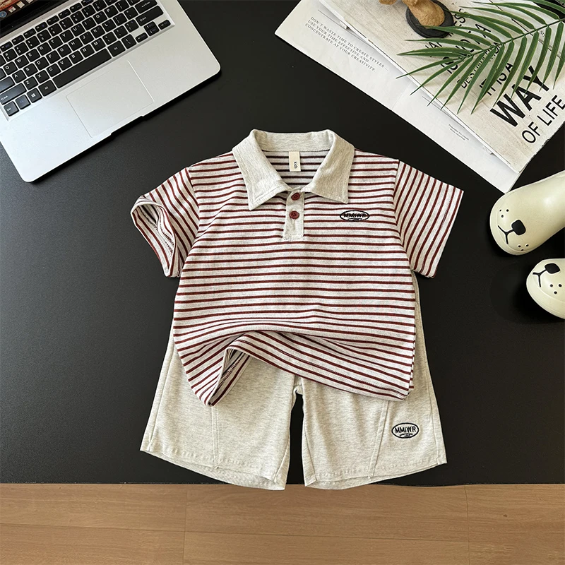 男童POLO衫套装2025夏季新款帅气中小童装洋气韩版Polo衫两件套潮