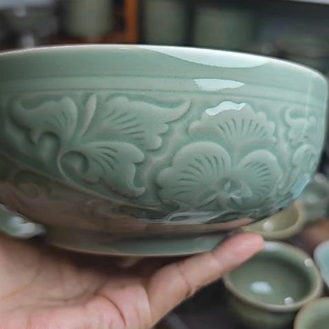 耀州窑缠枝牡丹十年老泥料大碗两只