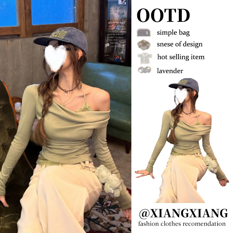 蕾丝拼接长袖透气青年2025早秋新款荷叶边甜美风上衣女