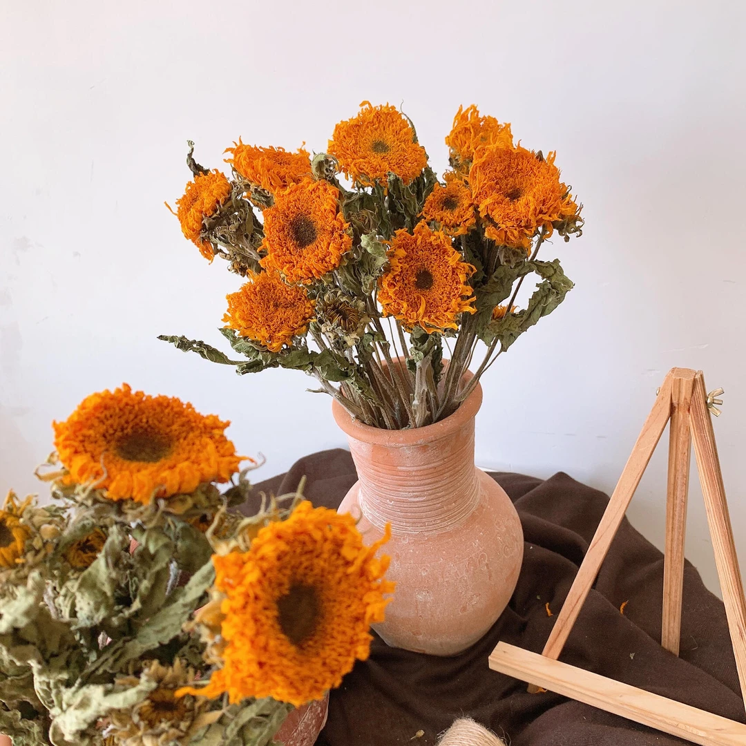 重瓣多头泰迪向日葵干花乡村油画风装饰花束拍照摆设