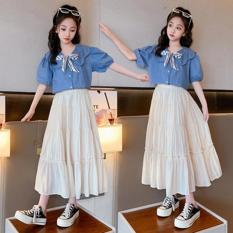 女童夏季套装2025新款中大童6-12岁15岁小女孩洋气甜美裙子两件套