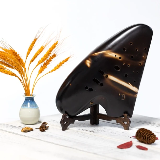 故土陶笛 低音bB实用新型中国陶笛 周子雷降b调素烧大漆青花工艺