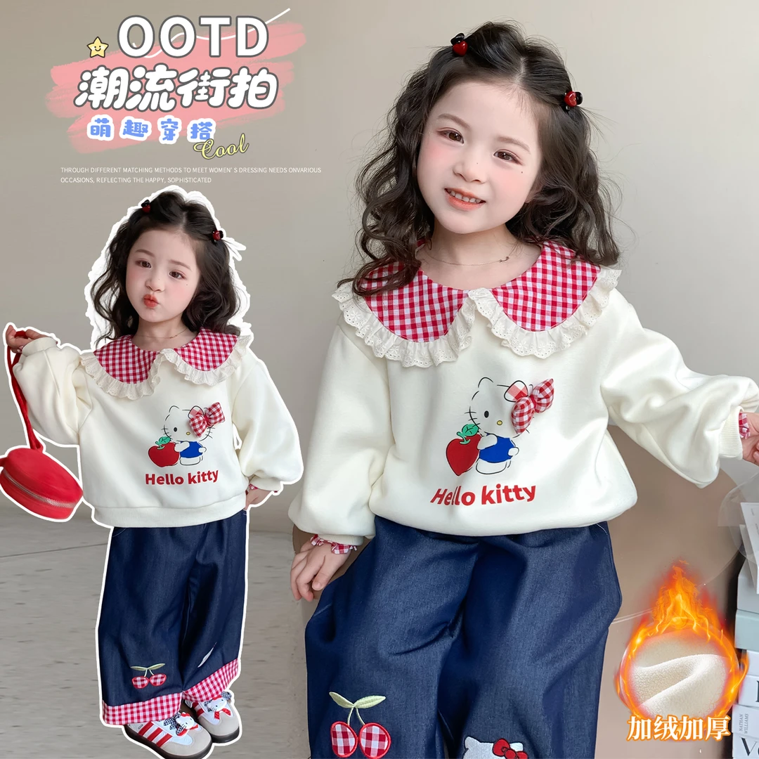 女童运动套装冬季新款女孩加绒加厚韩版休闲两件套宝宝豹纹棉衣潮