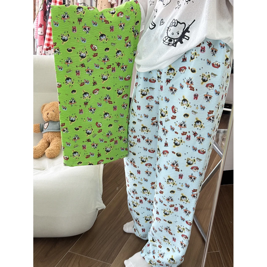 飞天小女警印花直筒遛弯神裤薄款睡裤女夏季云朵棉凉凉裤休闲裤女