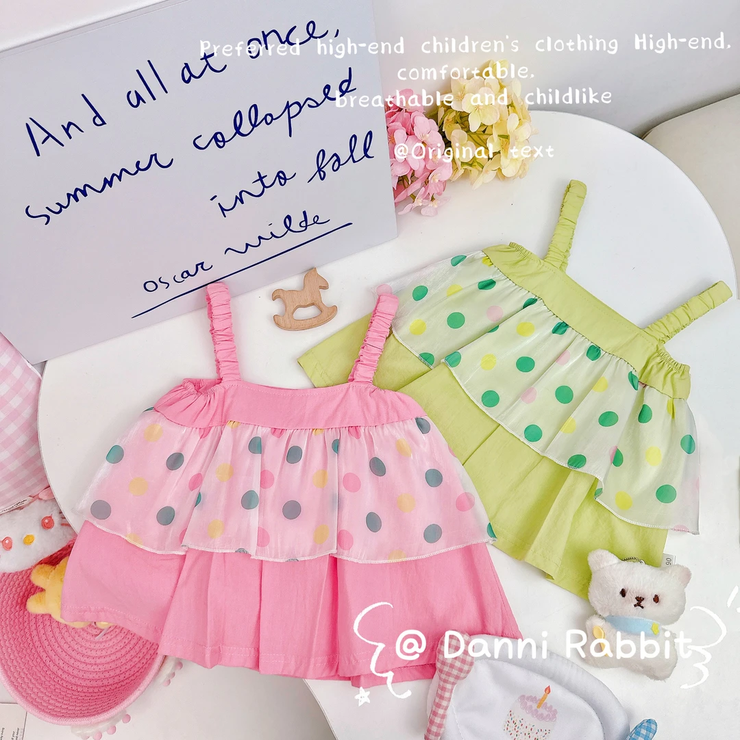 夏款新款女童甜美拼接波点吊带娃娃衫.D-XA539