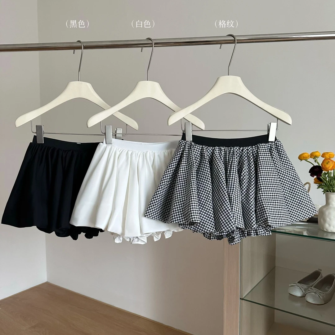 2025夏季新款花苞半身裙短裙女装高腰防走光A字裙蓬蓬裙