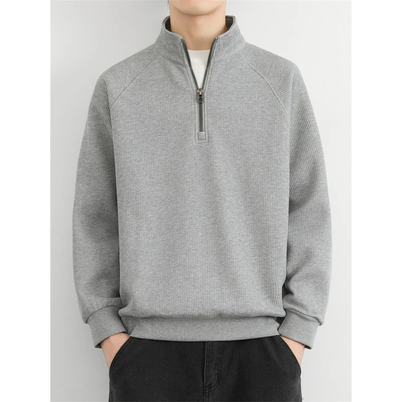 高级半拉链卫衣男秋冬季2025新款加绒加厚潮牌套头立领打底衫男