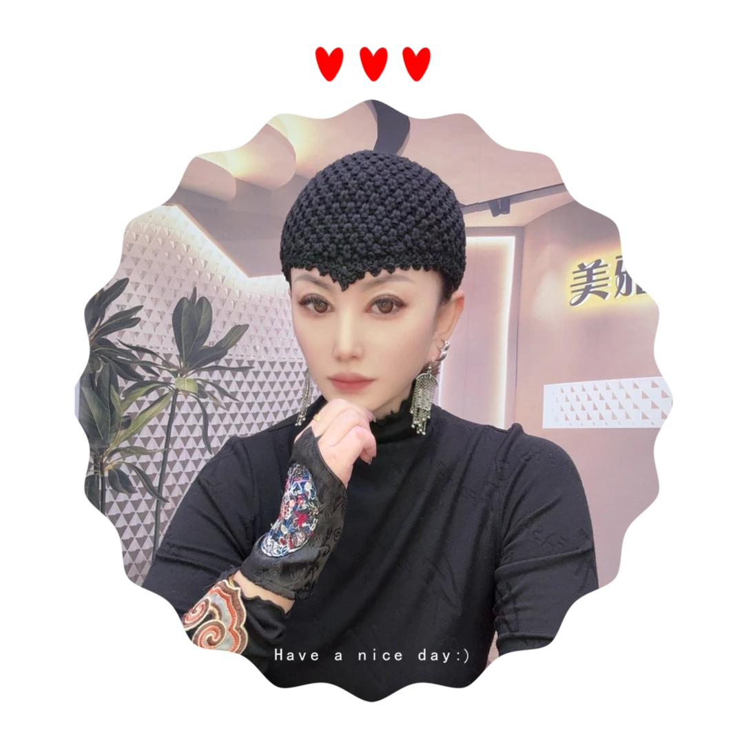 美雅家通用弹力帽子ins风古装圆领民族风设计师男士秋冬百搭黑色