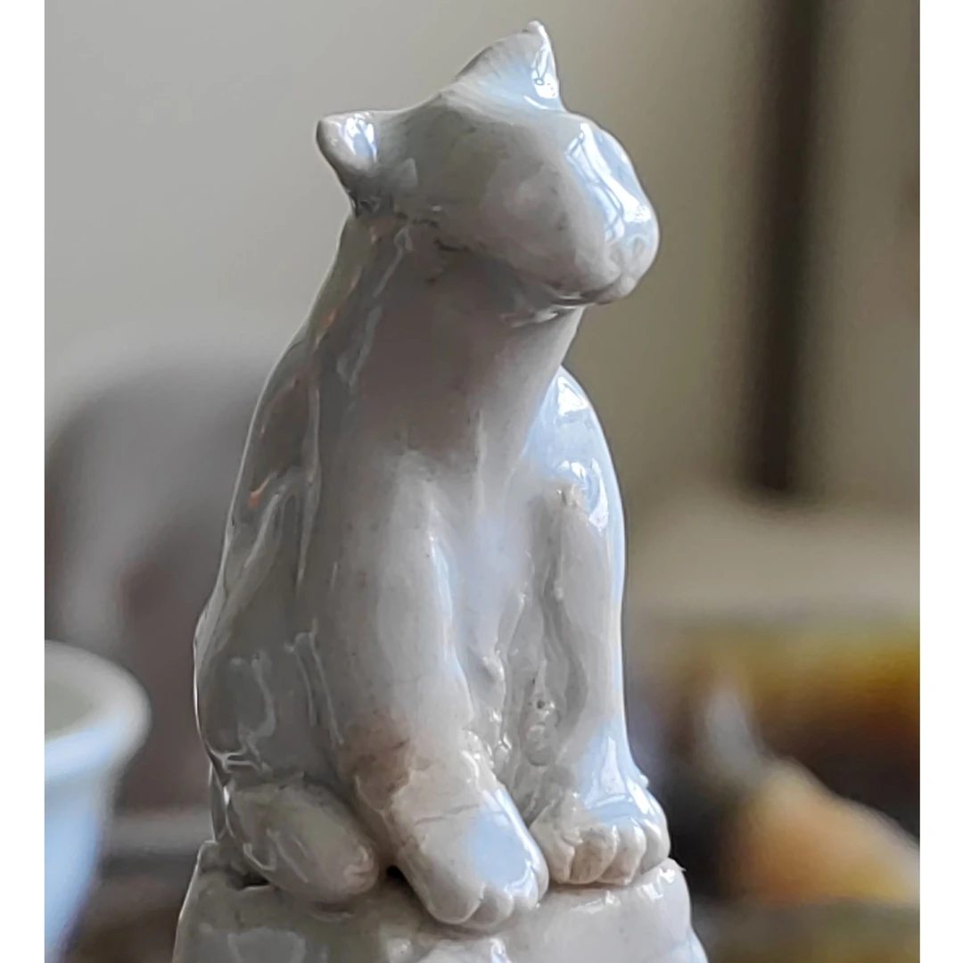 个性可爱纯手工淡淡天青色陶瓷猫咪茶宠小摆件把玩神器创意