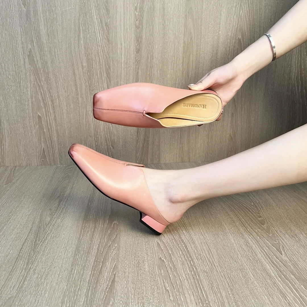 夏季新款法式高级感复古方头后空粗跟时尚百搭外穿包头拖鞋女