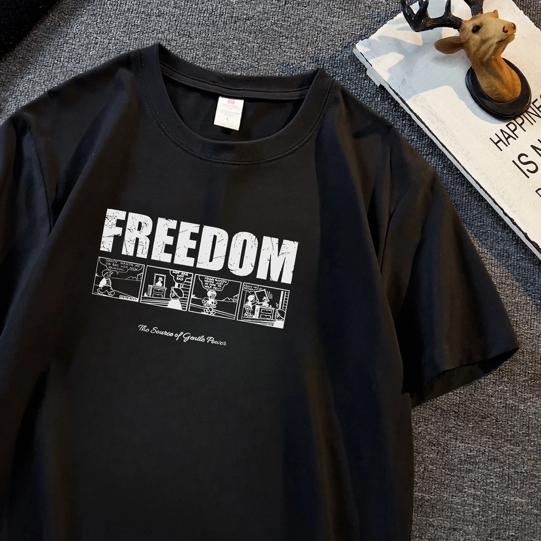 夏季短袖t恤男潮流炸街印花纯棉衣服男款潮牌男装痞帅中袖体恤衫