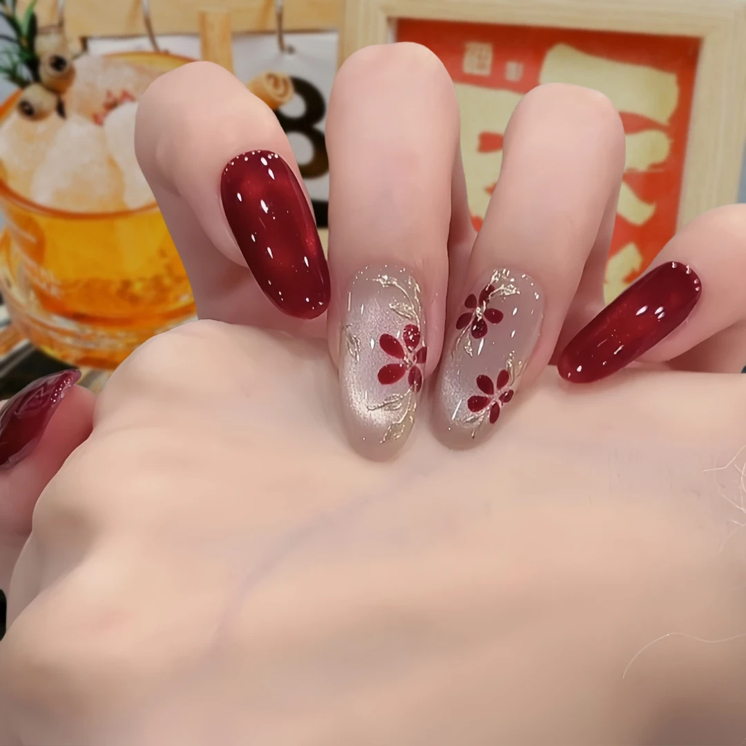 【红墙花窗】纯手工定制穿戴甲可拆卸高级ins新款猫眼美甲穿戴甲片