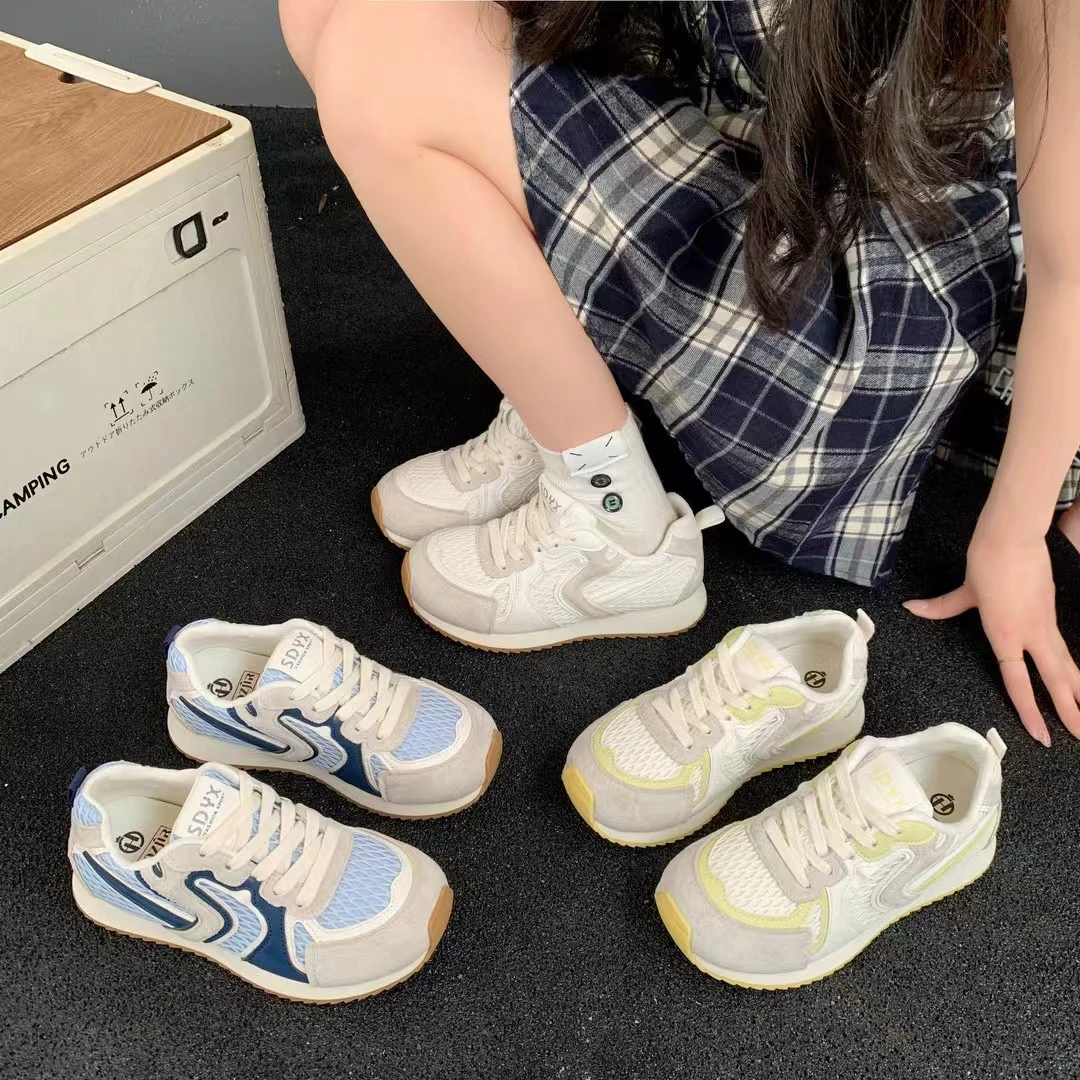 复古网面透气运动鞋女2025夏季新款透气轻便百搭阿甘跑步鞋潮D119