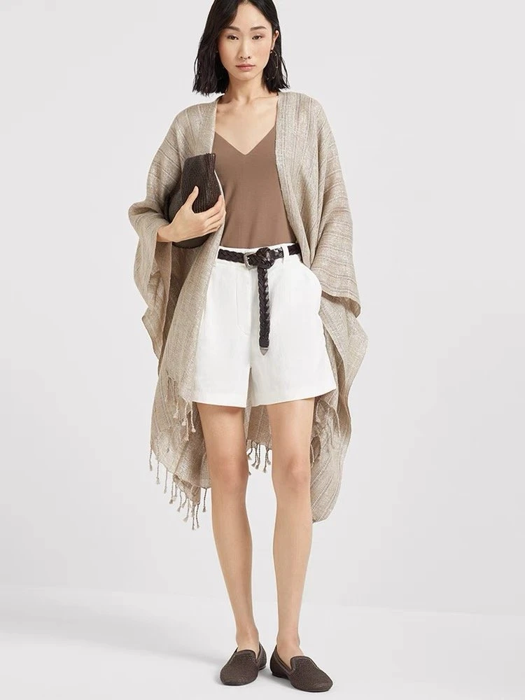 杰瑞【纯爱热恋】100亚麻直筒简约休闲裤短裤夏季新款显瘦阔腿3分裤