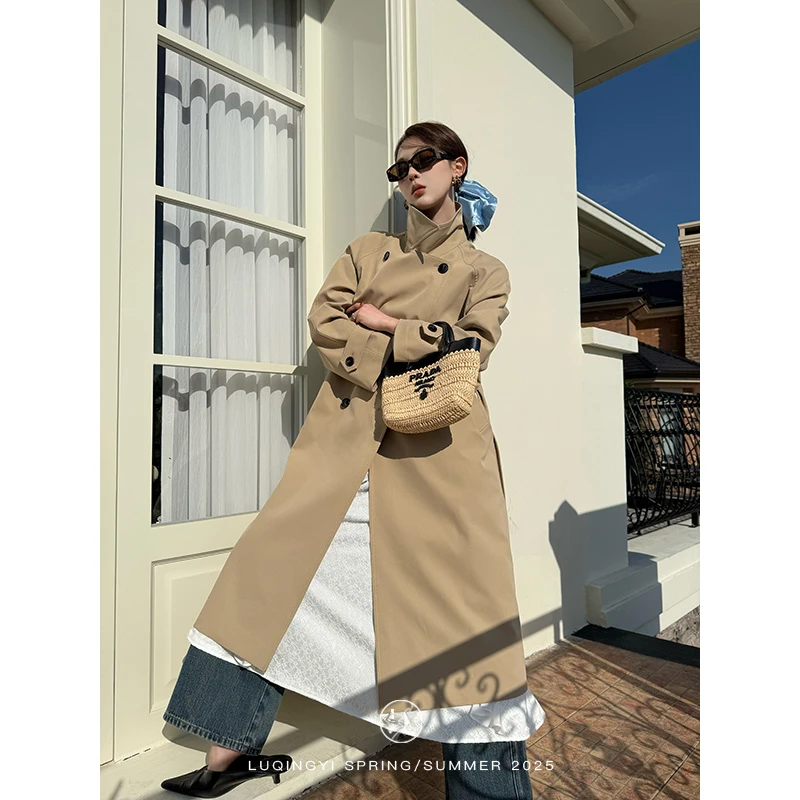 鹭青一原创【扶摇】复古大衣风衣女春经典双排扣外套L25F0595L