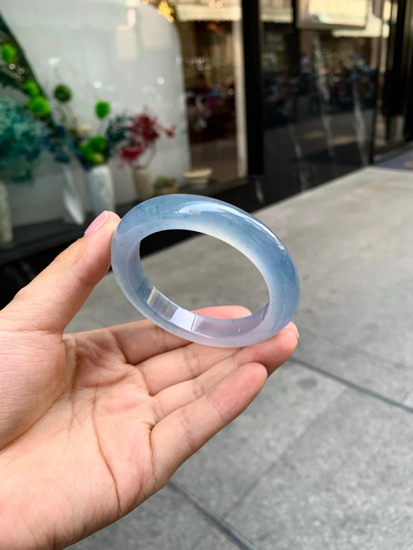 天然翡翠手镯蓝极光紫53泥鳅背（中六）