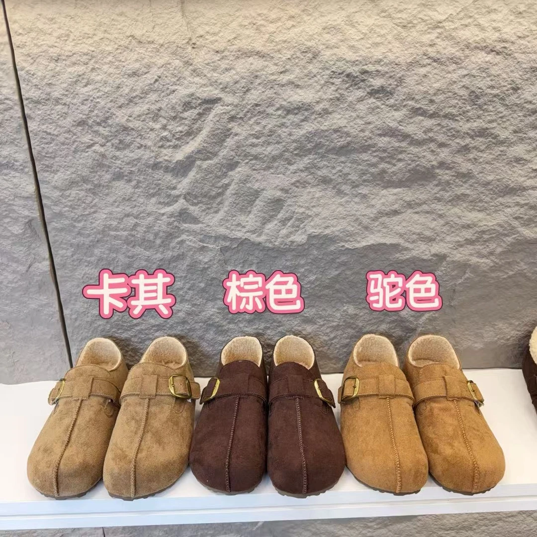 9902一根筋卡扣平底加绒博肯休闲鞋
