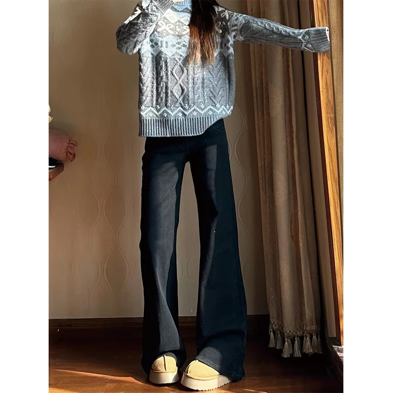 175高个子加长黑色高腰弹力微喇叭牛仔裤女超长修身显瘦拖地裤