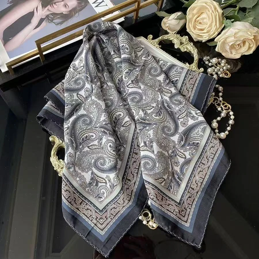 【高雅佩斯利】 桑蚕丝双绉16姆米66cm方巾围巾丝巾