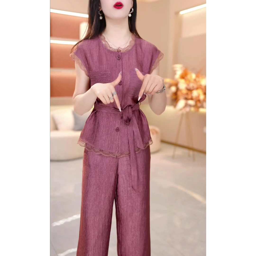 时尚休闲套装女2025夏季新款气质显瘦设计感上衣高腰阔腿裤两件套