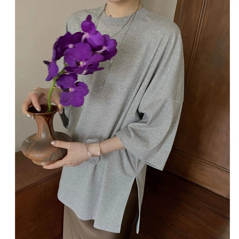 轻奢高级丝光棉女装半袖上衣2025新款夏季T恤中长款宽松大码休闲