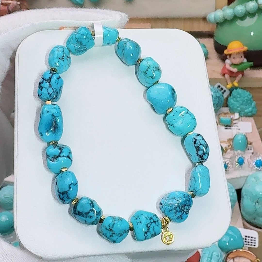 绿松石未镶嵌珠宝奇石高瓷蓝随形手串