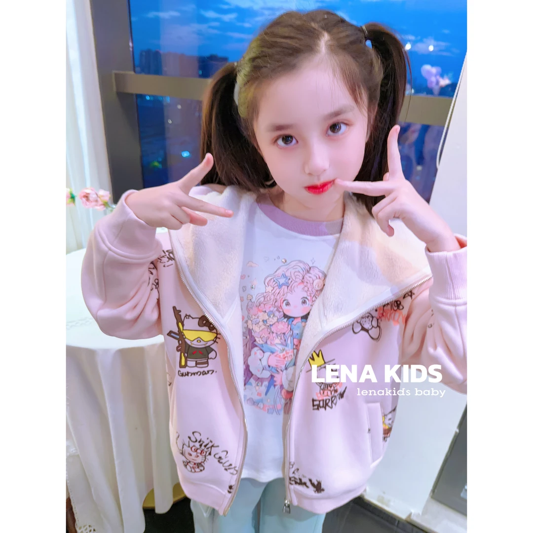 Lenakids【满印KT加厚绒“仿羊羔毛超保暖卫衣套装】高品质！25101501