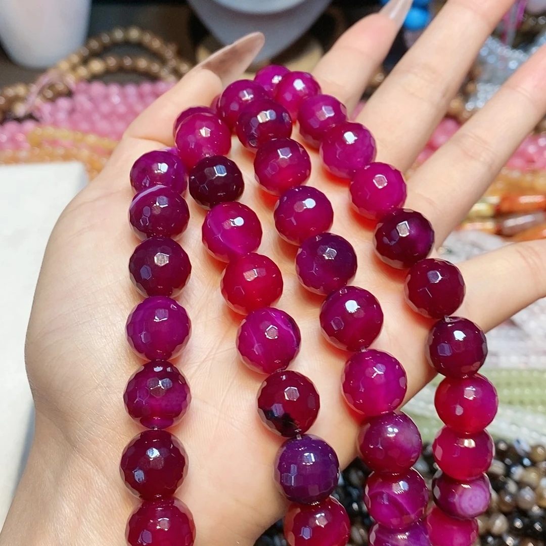 玛瑙/玉髓散珠天然玫红玛瑙14mm切面一条