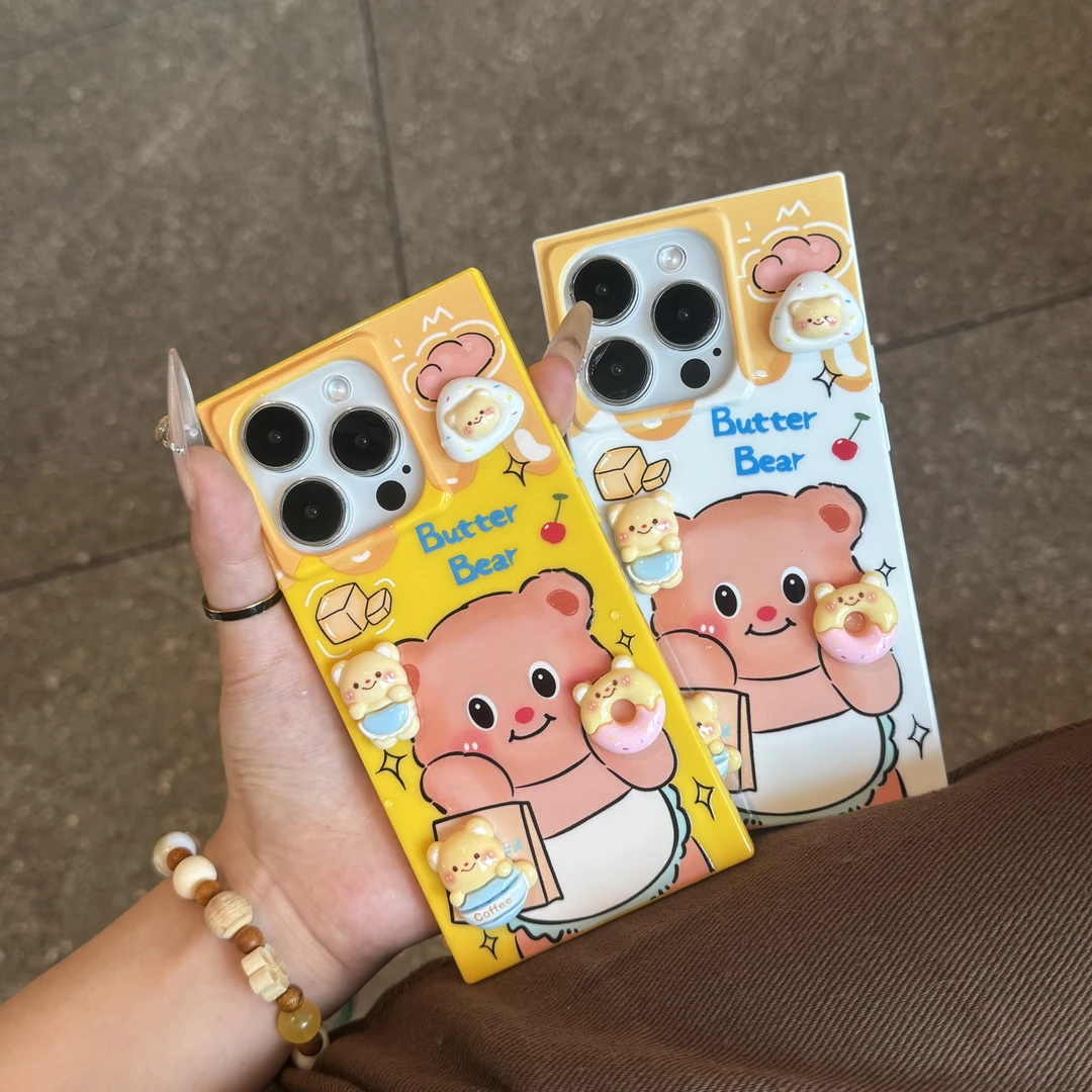 奥菲顿立体黄油小熊公仔适用iPhone16苹果15pro方块手机壳14/13套