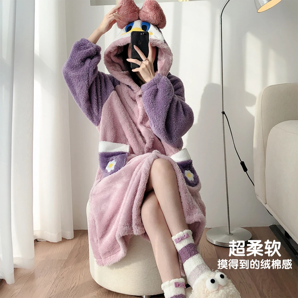 【唐老鸭睡袍】长袖睡袍唐老鸭睡衣保暖睡裙冬季居家秋冬浴袍