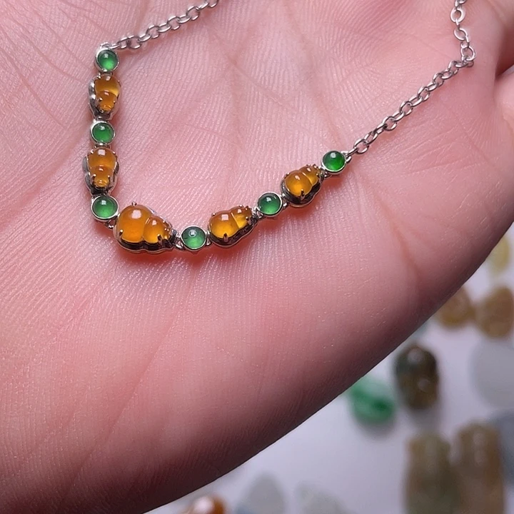 定制翡翠银S925镶嵌冰黄手链