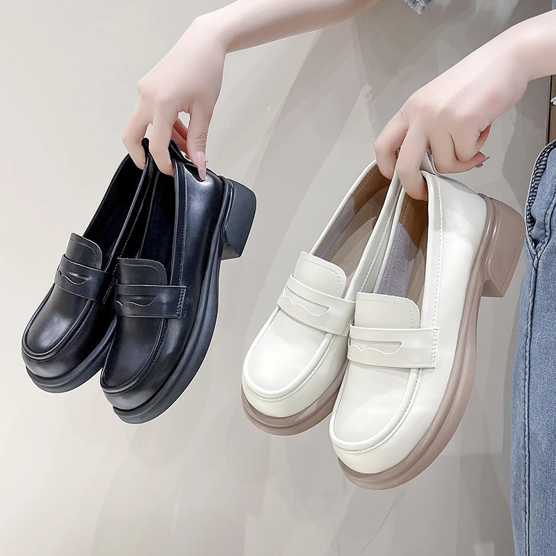 新款乐福鞋软底女鞋2025厚底英伦复古皮鞋百搭脚蹬小皮鞋单鞋2608