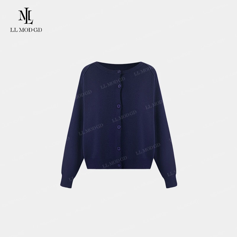 【周周】  长袖蓝色针织衫女秋季百搭纯色圆领休闲上衣YLXR-254072