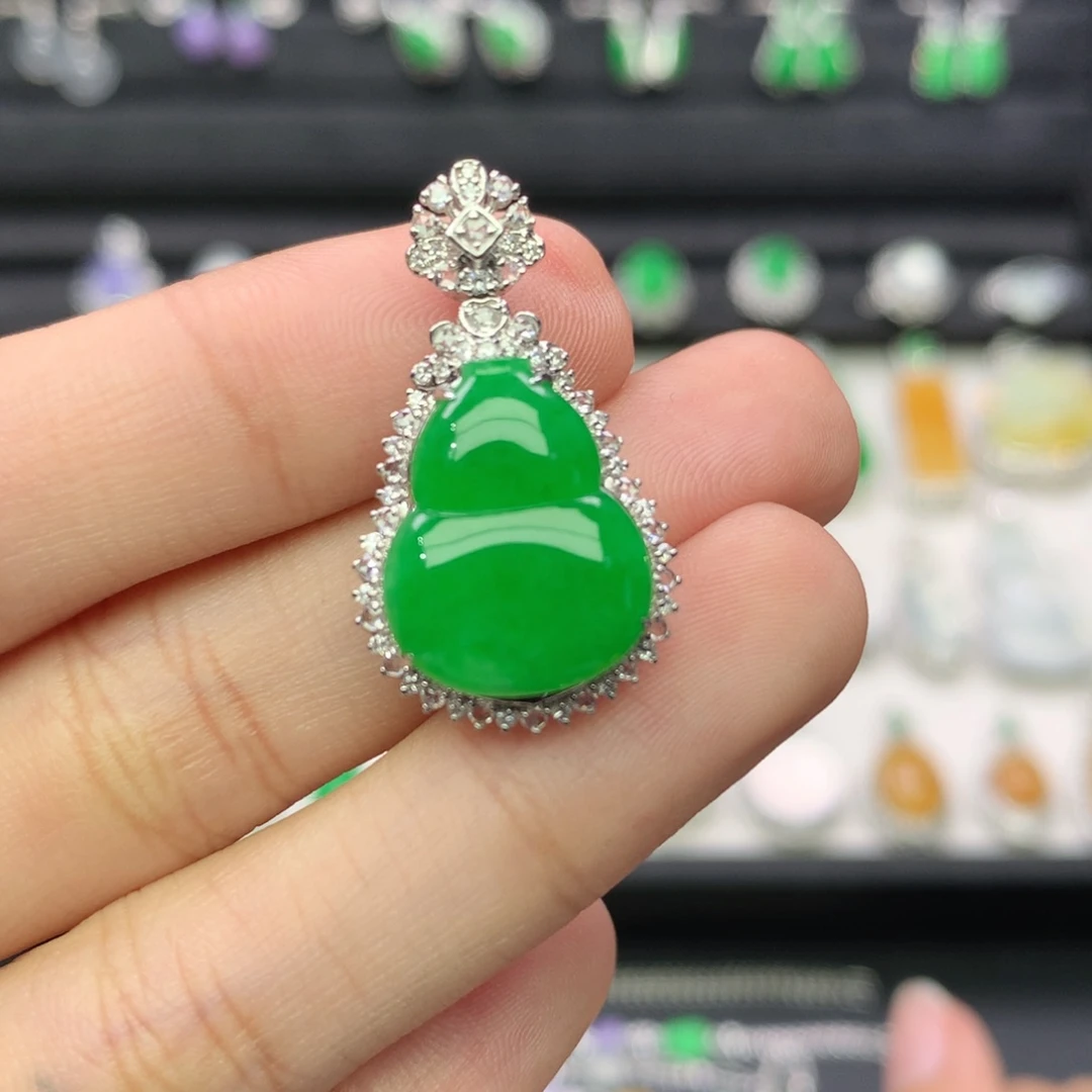 翡翠18K金镶嵌吊坠(不含链)