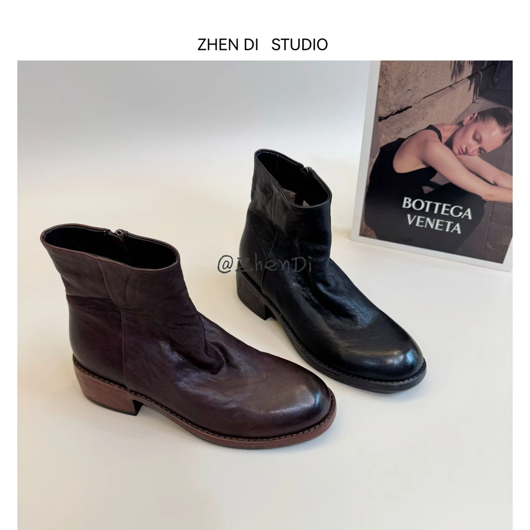 臻弟ZHENDI秋冬重工废土风厚底圆头西部靴短靴时尚百搭XM51124