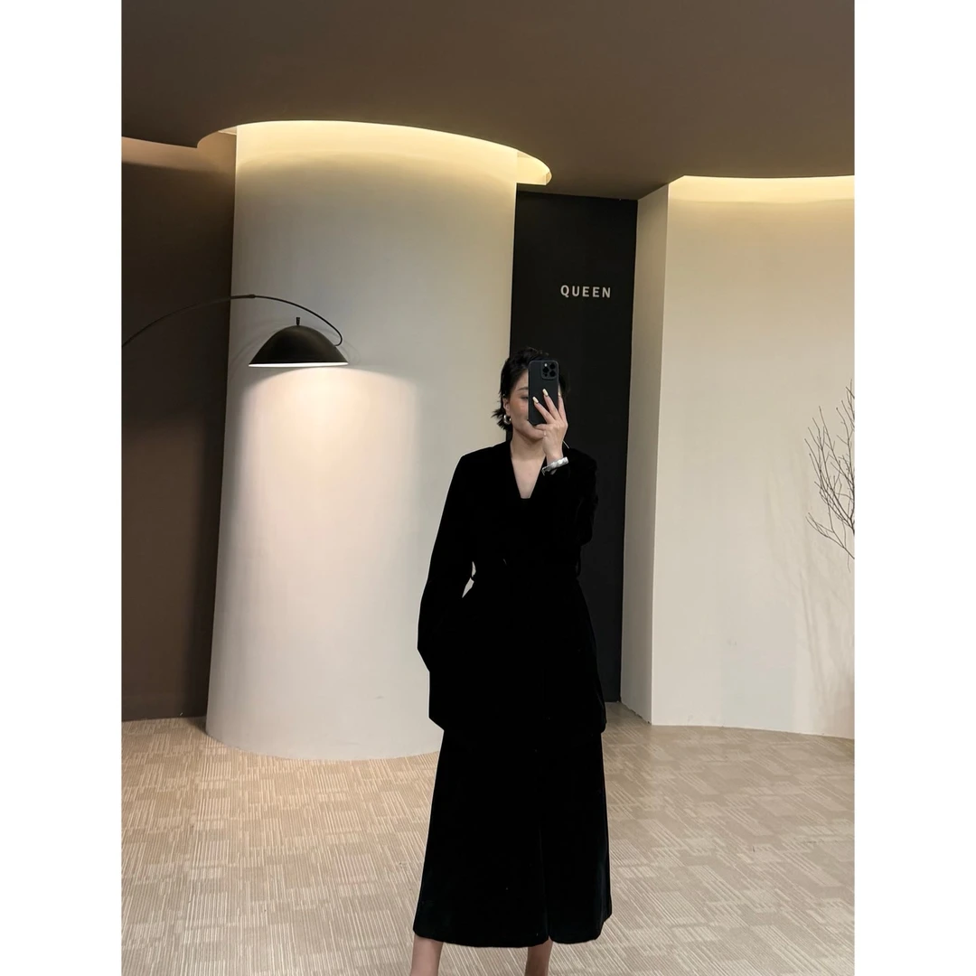 美丽定制极简气质腰带金丝绒套裤160斤以内(2308)