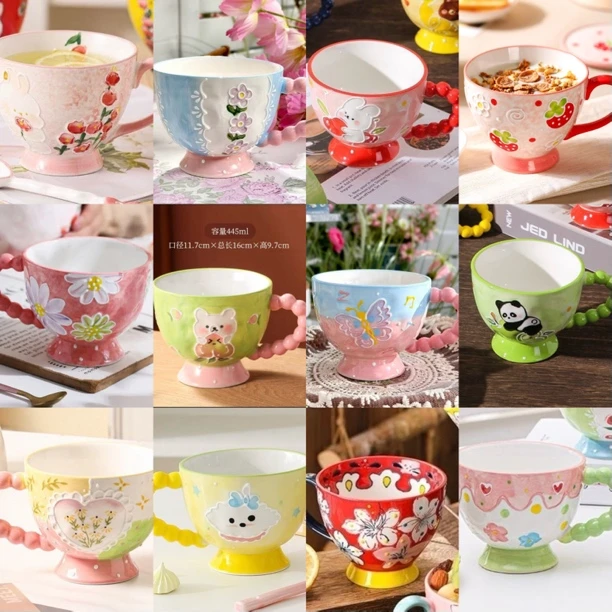 A101手绘马克杯可爱大手柄陶瓷杯子高颜值创意卡通水杯咖啡杯