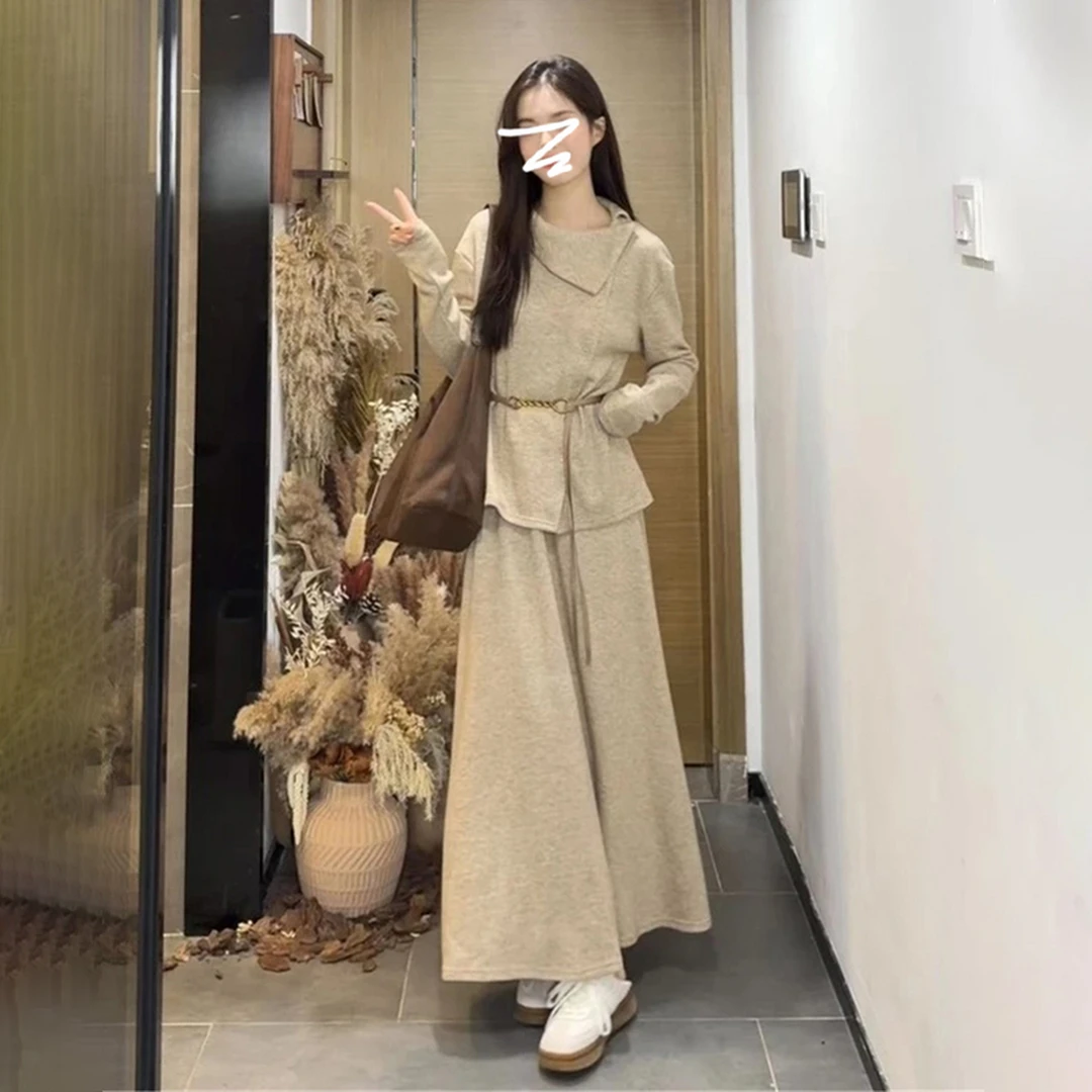 早秋韩系穿搭一整套针织毛衣连衣裙子女2025新款高级感长裙7631