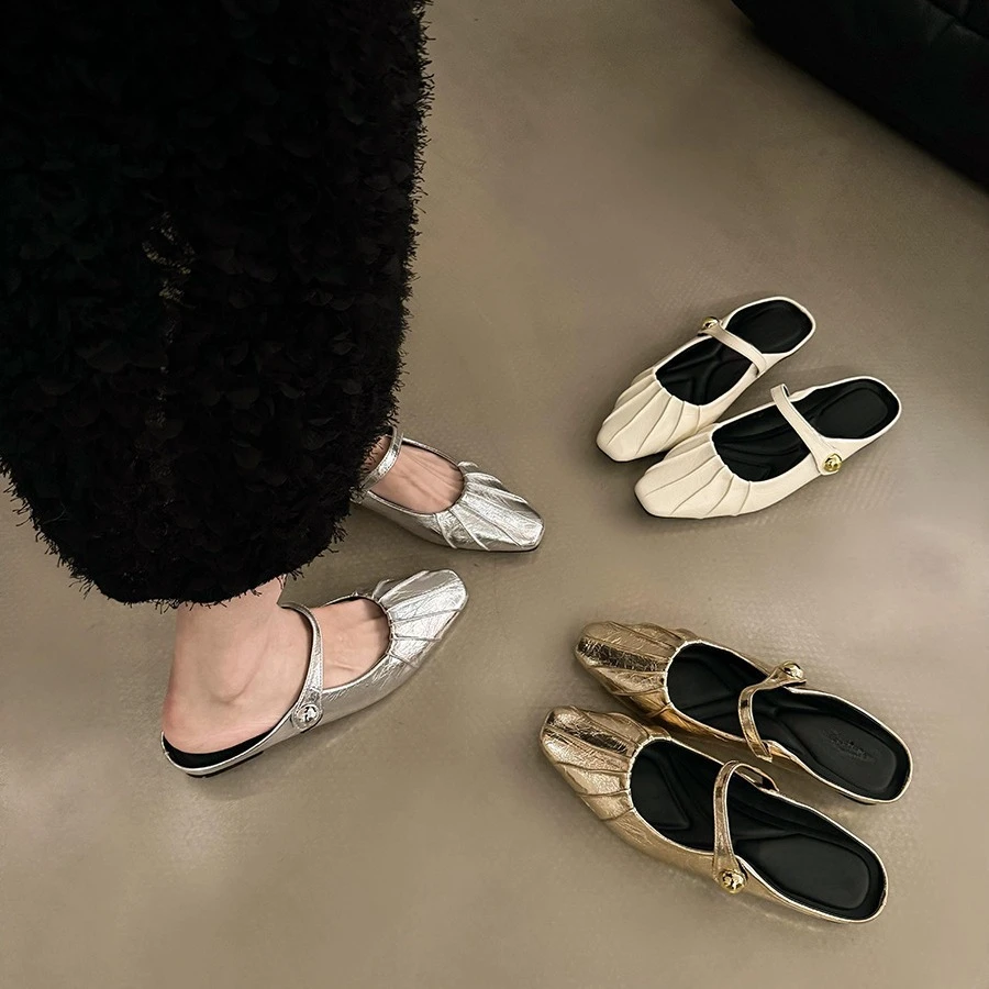 平底晚晚风包头2025新款半拖鞋女鞋子春夏季懒人韩版法式银色单鞋