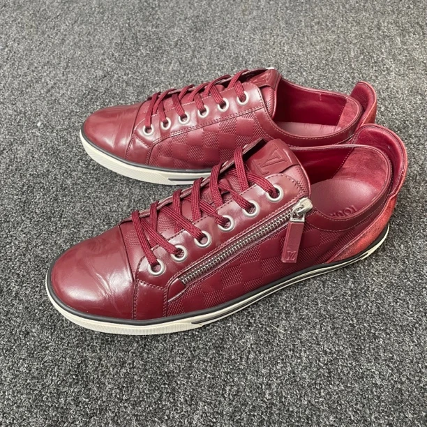 95新 LouisVuitton/路易威登 侧拉链棋盘格板鞋40码98新公价7800