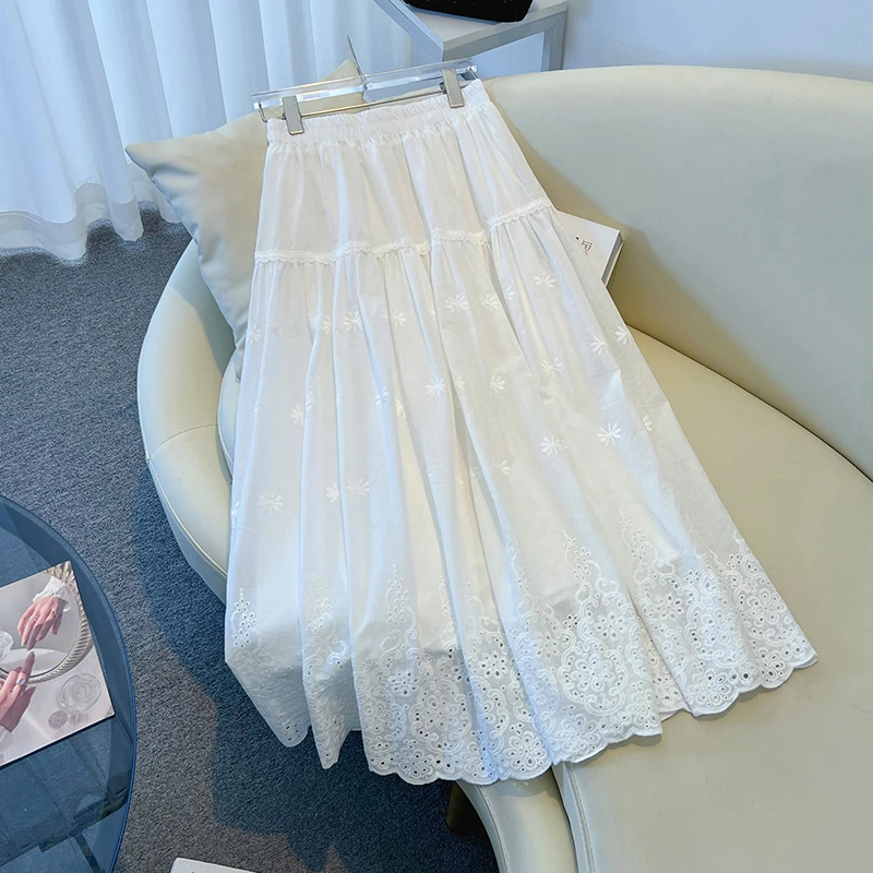 La Chapelle/拉夏贝尔大码芭蕾风蛋糕仙女刺绣镂空A字半身长裙