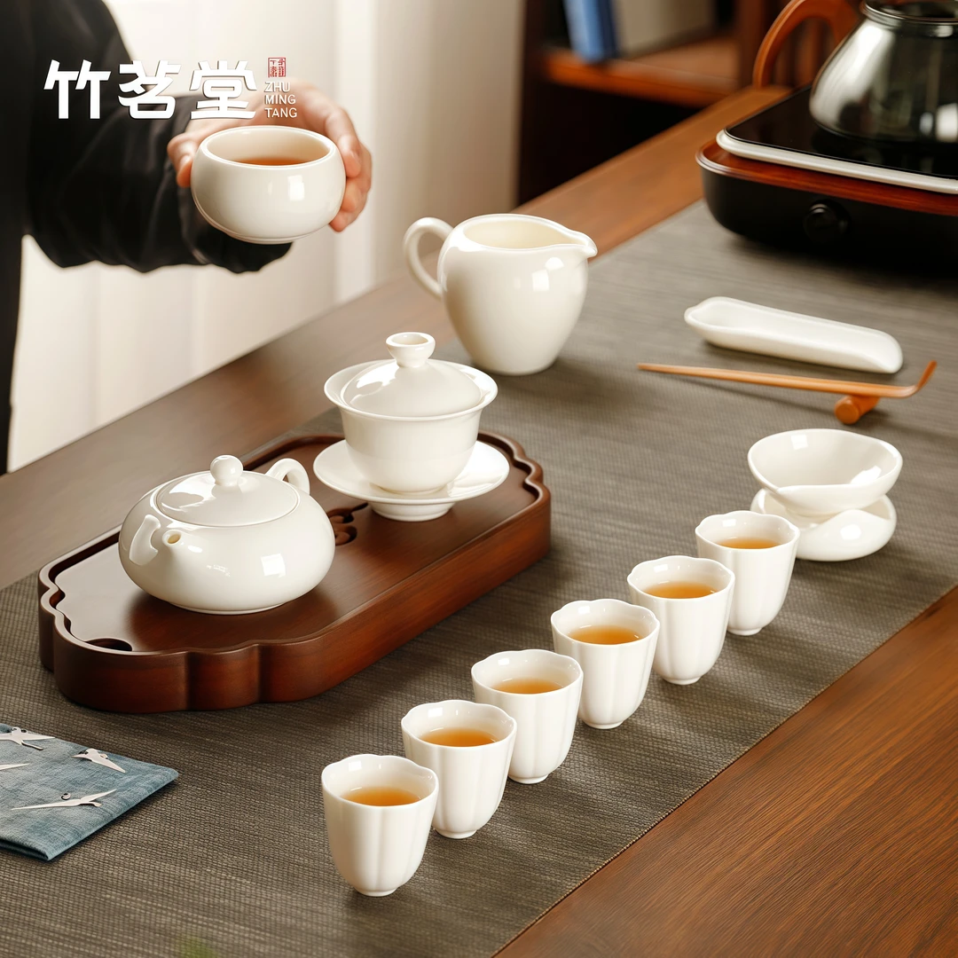 羊脂玉白瓷轻奢高档盖碗茶壶茶杯功夫茶具套装办公室家用泡茶全套