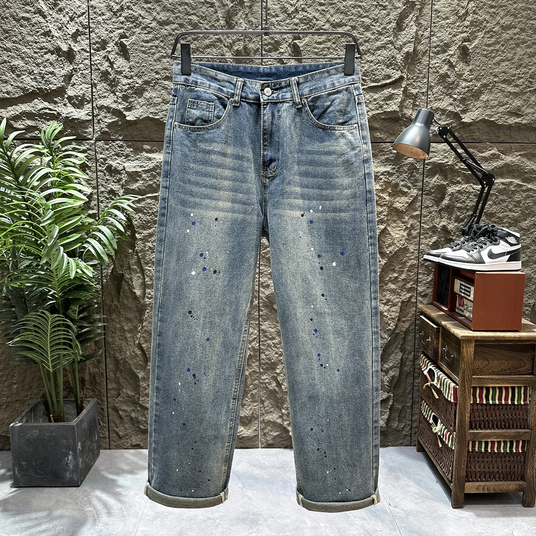 漆点牛仔裤男士直筒宽松裤子潮牌2025新款复古美式高街休闲春秋款