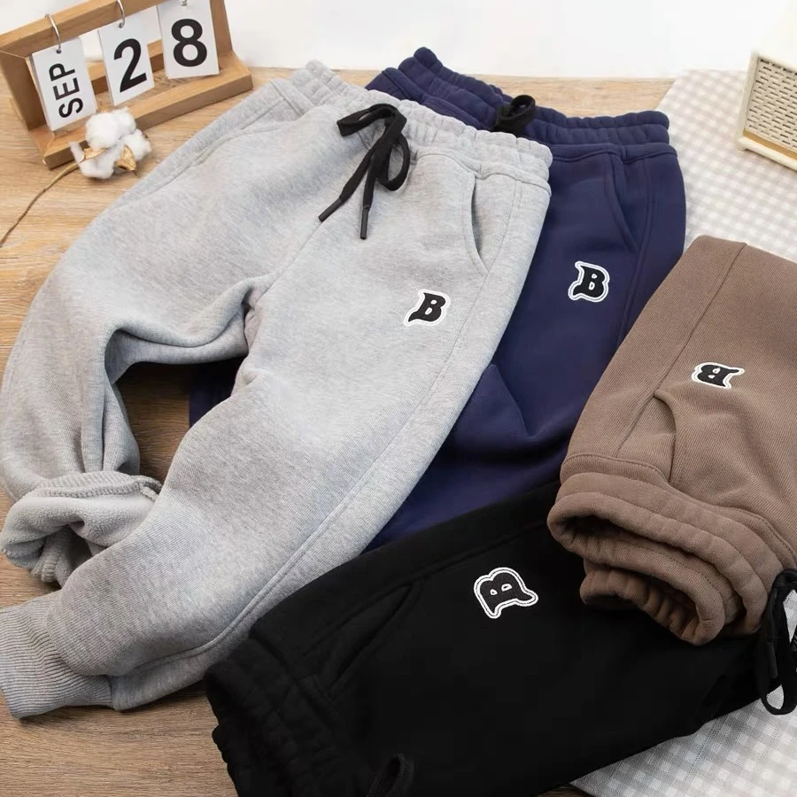 儿童加绒加厚卫裤冬新款B字母中大童休闲百搭裤子22809
