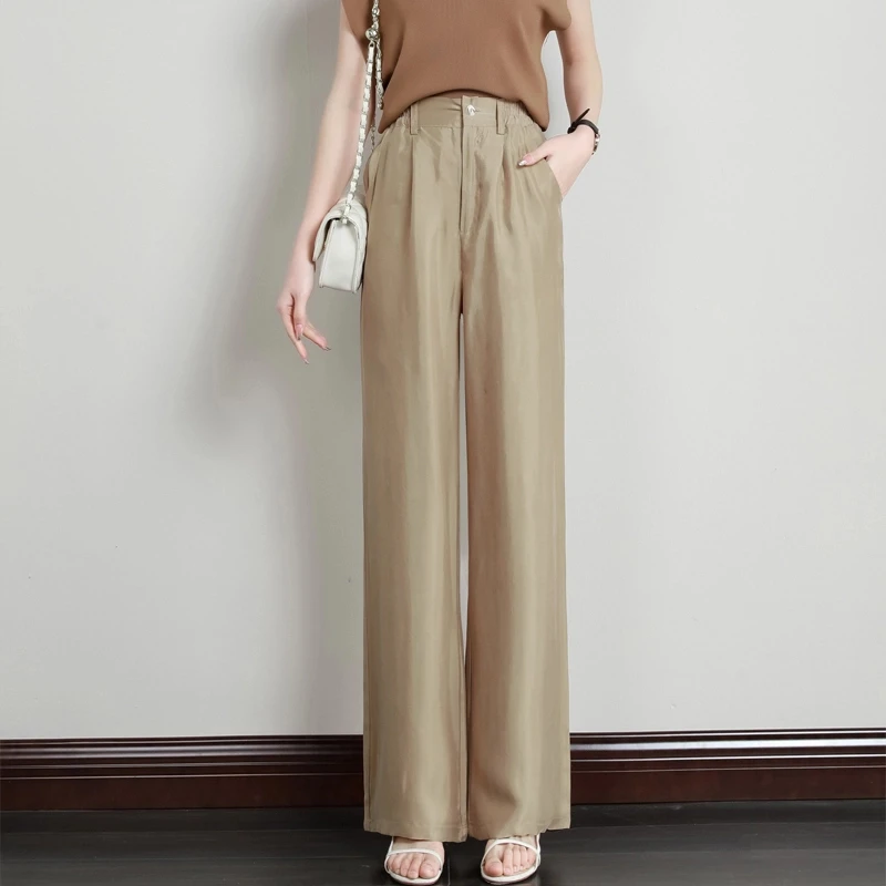 面料铜氨丝垂感阔腿裤显瘦薄款宽松大码高腰老钱网红洋气炸街女装