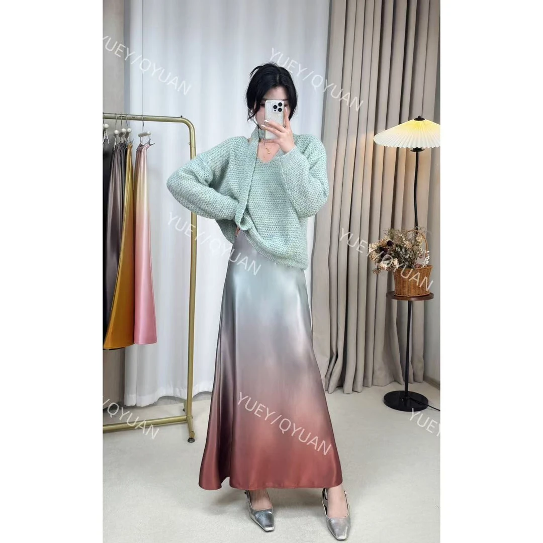 2025春夏新款法式高级感渐变色晕染鱼尾半身裙修身显瘦氛围感长裙