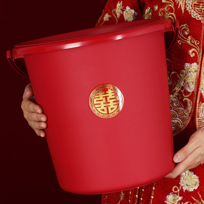 结婚桶陪嫁红色水桶塑料喜桶女方嫁妆婚庆喜事婚礼用品大全农村