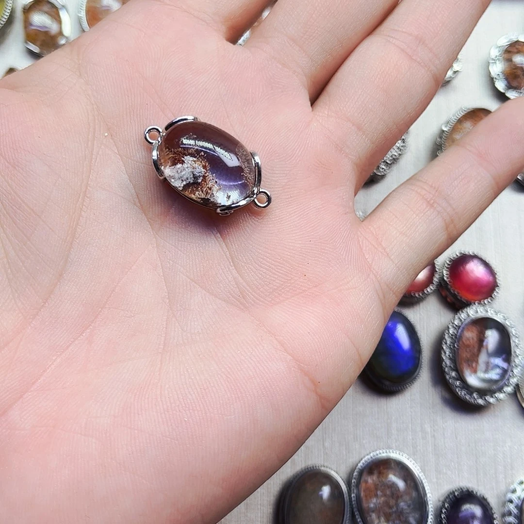 紫晶颈饰银S800镀金镶嵌月****注