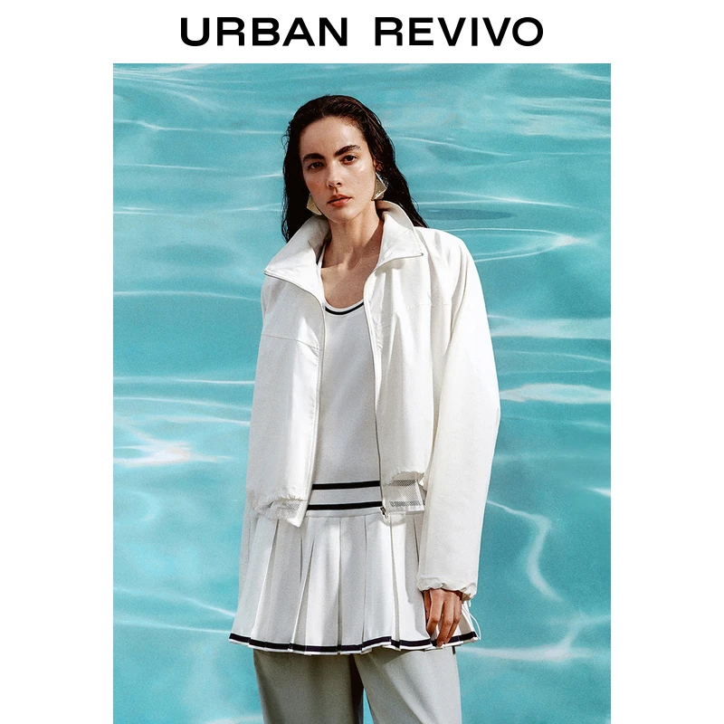 【明星同款】UR2025春季新款女学院撞色线条无袖连衣裙UYU750029